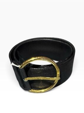 Salvatore Ferragamo Vintage 1990s Black Leather Belt with Gold Round Buckle
